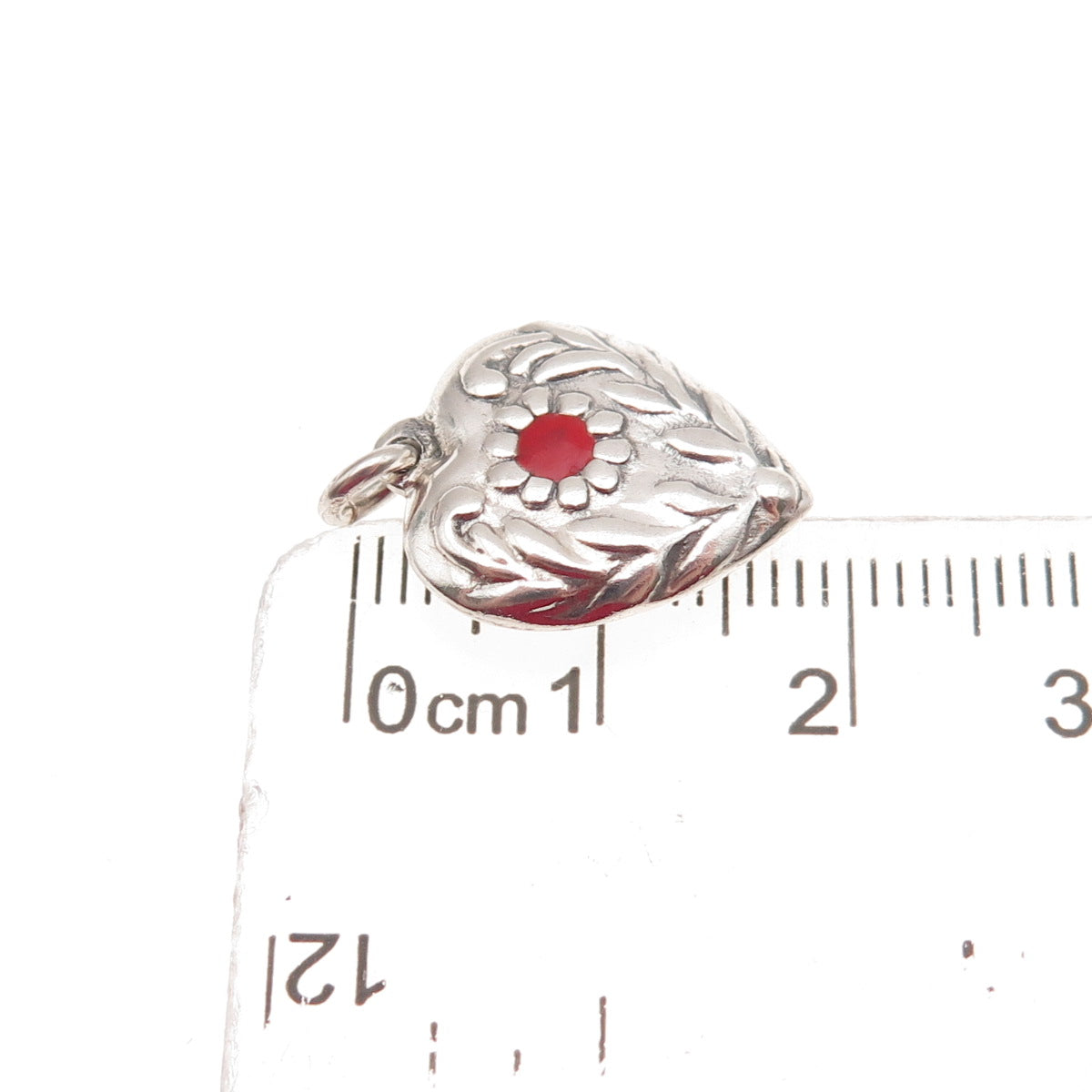 925 Sterling Antique Art Deco Enamel Floral Chatelaine Heart Mini Charm Pendant