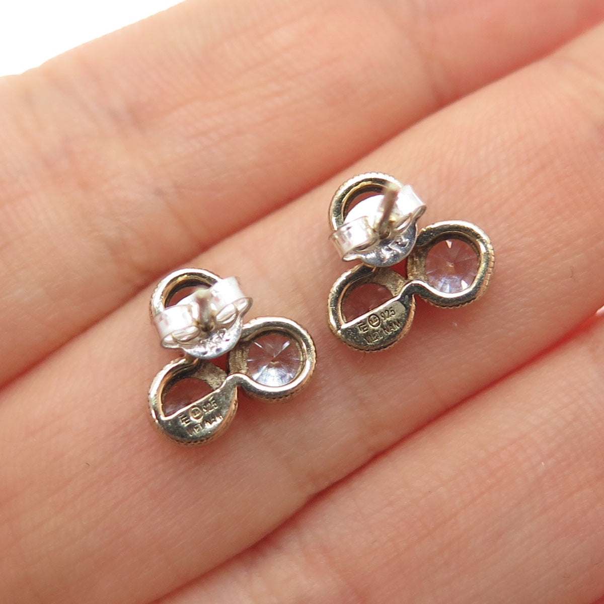 925 Sterling Silver Gold Plated Round-Cut C Z Stud Earrings