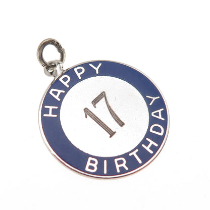 BEAU 925 Sterling Silver Vintage Enamel Happy 17th Birthday Mini Charm Pendant