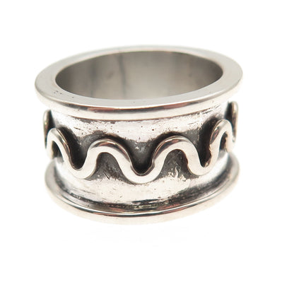925 Sterling Silver Vintage Zig Zag Wave Oxidized Band Ring Size 6.75