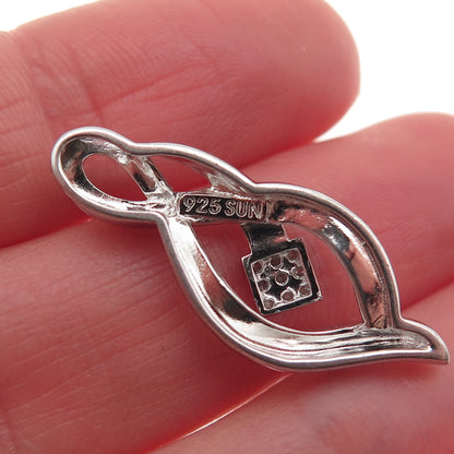 SUN 925 Sterling Silver Real Round-Cut Diamond Twisted Charm Pendant