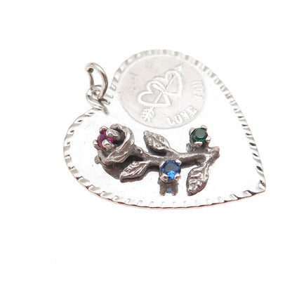 Crown 925 Sterling Silver Vintage Rhinestone I Love You Rose Heart Charm Pendant