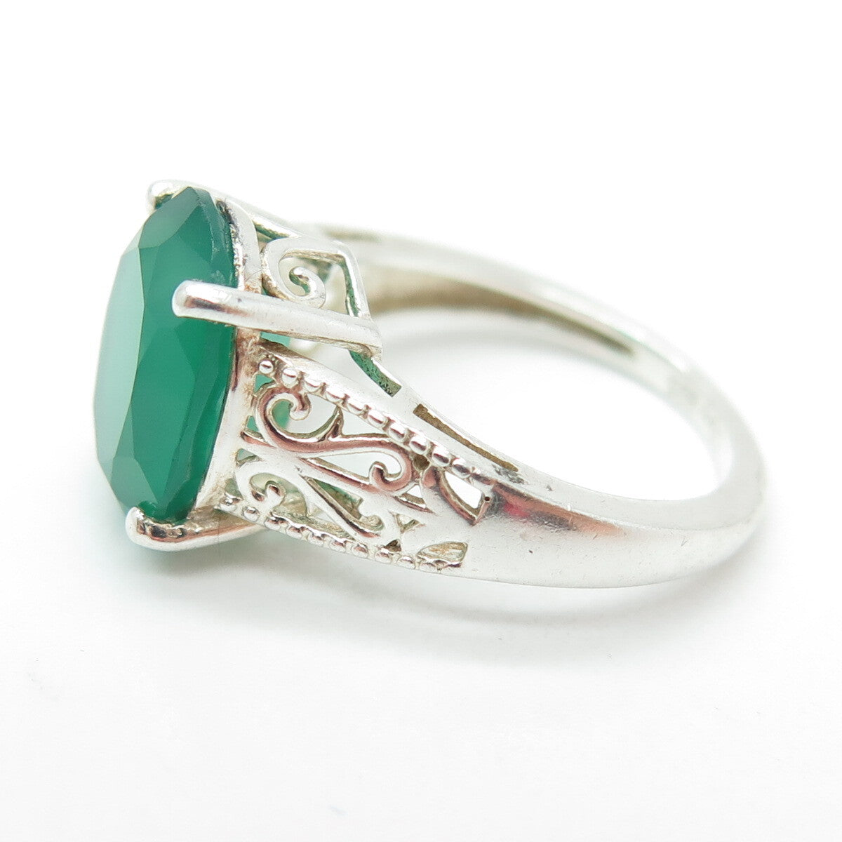 D'JOY 925 Sterling Silver Real Green Chalcedony Ring Size 5