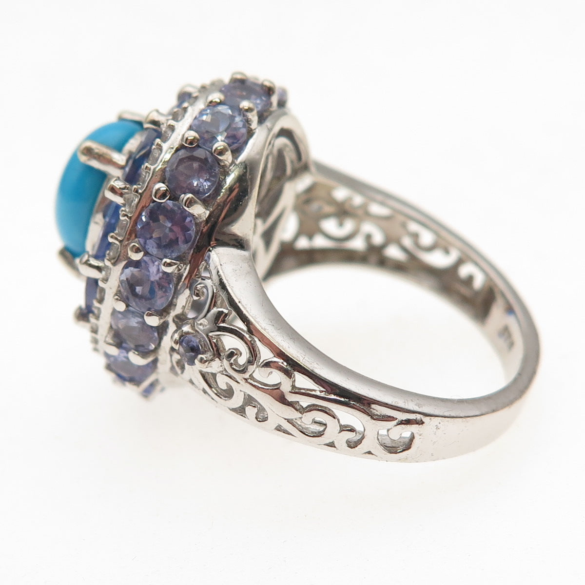 Chuck Clemency 925 Sterling Silver Real Turquoise Tanzanite Topaz Ring Size 8.25