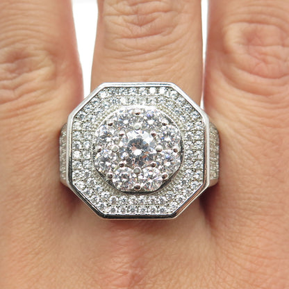 925 Sterling Silver Pave C Z Domed Ring Size 11.25