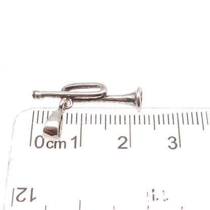 925 Sterling Silver Vintage Trumpet Music Instrument 3D Charm Pendant