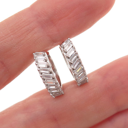 925 Sterling Silver Emerald-Cut C Z Hoop Earrings