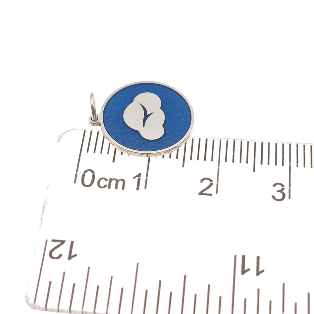 925 Sterling Silver Blue Enamel Cloud Round Tag Mini Charm Pendant