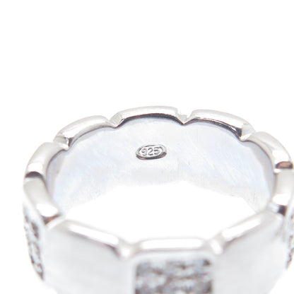 925 Sterling Silver Round-Cut Shaped C Z Panel Band Ring Size 7