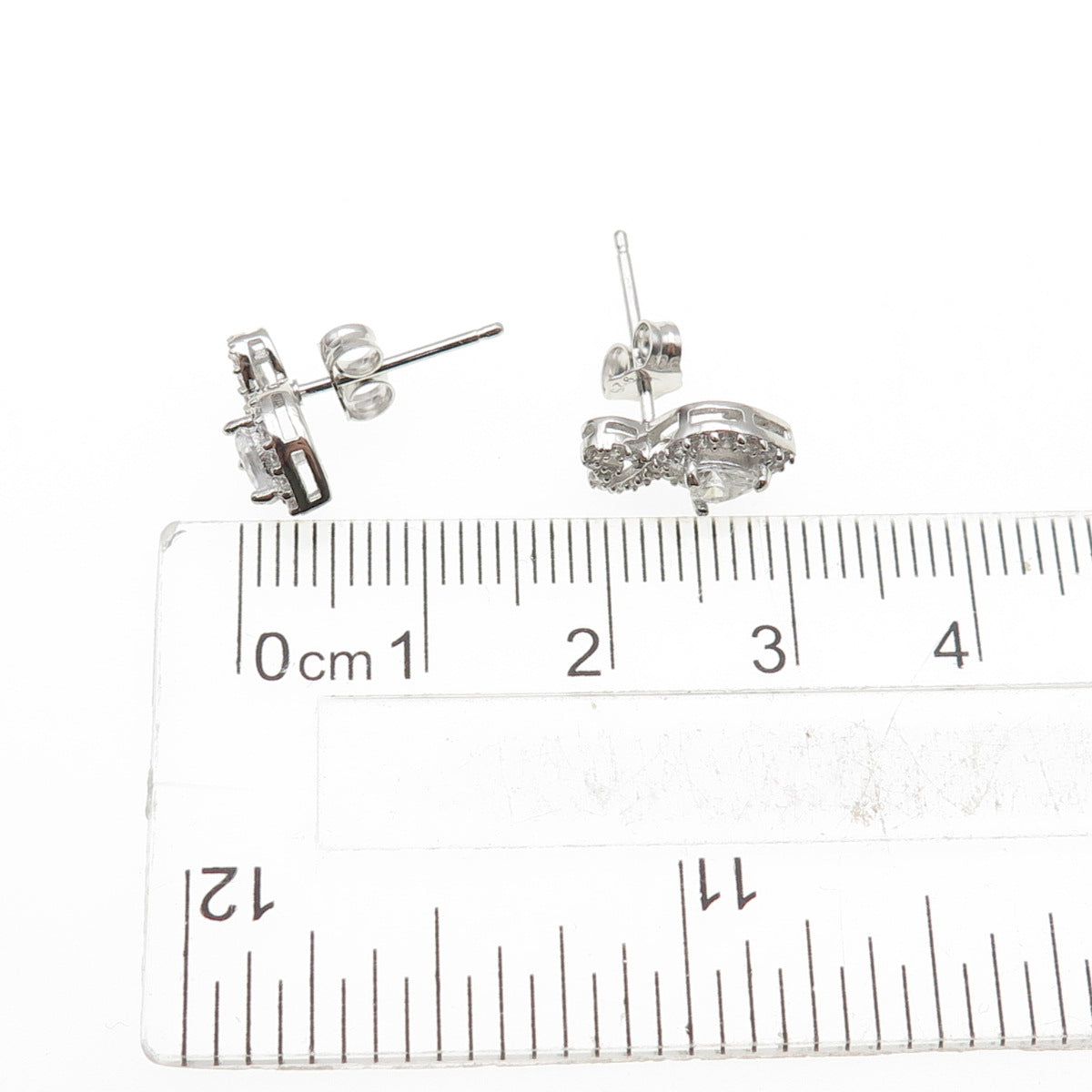 925 Sterling Silver Heart & Round-Cut C Z Stud Earrings