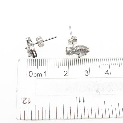 925 Sterling Silver Heart & Round-Cut C Z Stud Earrings