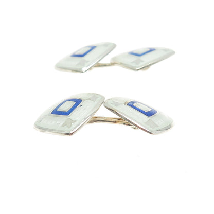 925 Sterling Silver Antique Art Deco Enamel Engraved Cufflinks