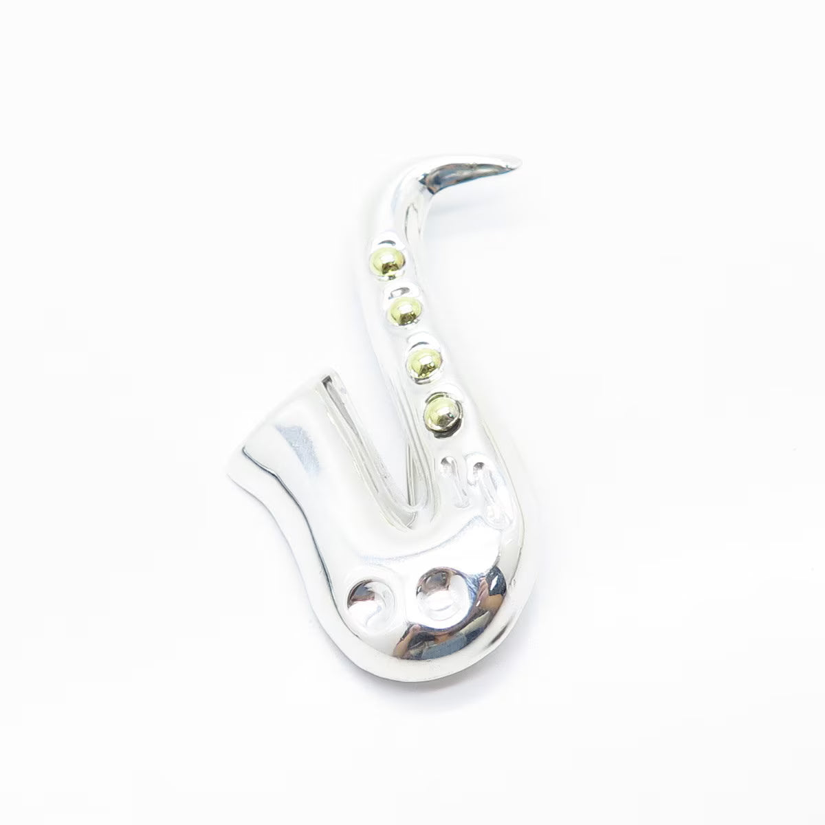 925 Sterling Silver 2-Tone Vintage Mexico Saxophone Musical Instrument Brooch