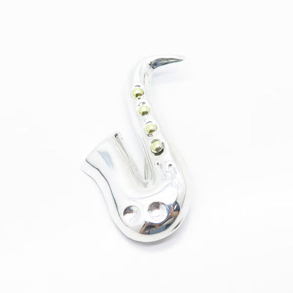 925 Sterling Silver 2-Tone Vintage Mexico Saxophone Musical Instrument Brooch