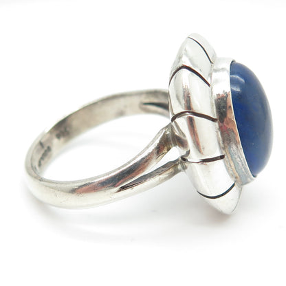 925 Sterling Silver Vintage CII Mexico Real Lapis Lazuli Modernist Ring Size 8