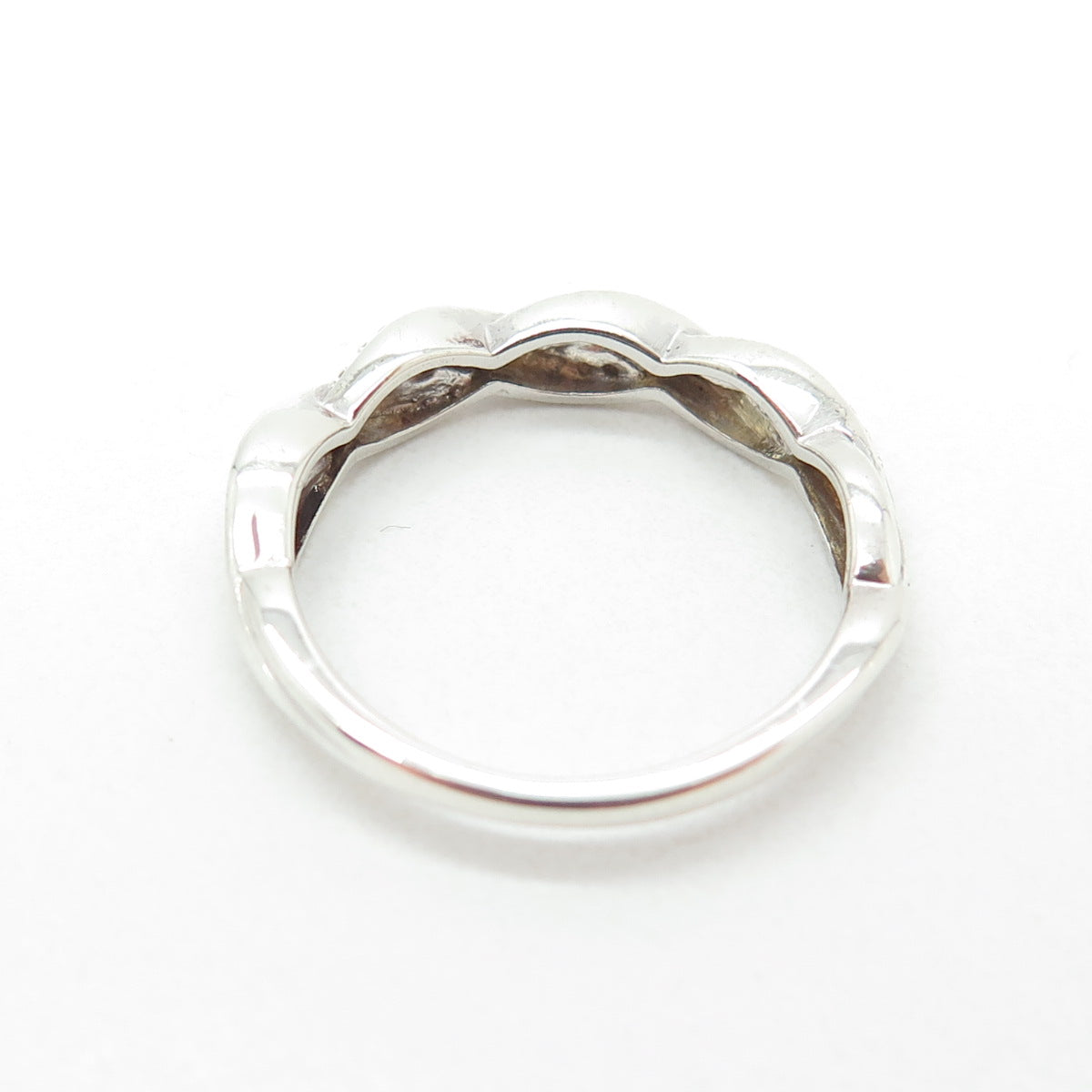 SAMARA SJD 925 Sterling Silver Real Round-Cut Diamond Twisted Ring Size 6.25