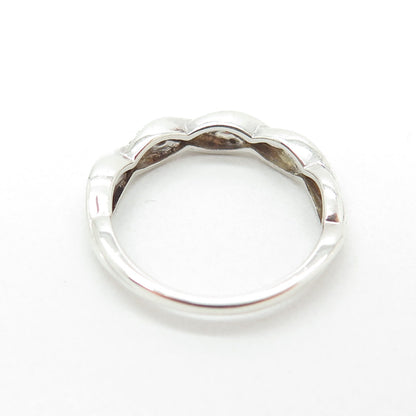 SAMARA SJD 925 Sterling Silver Real Round-Cut Diamond Twisted Ring Size 6.25