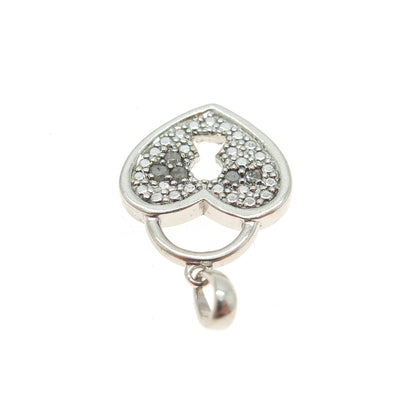 925 Sterling Silver Real Diamond Heart Lock Pendant