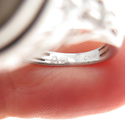 925 Sterling Silver Real Oval-Cut Gold Druzy Ornate Ring Size 5.25