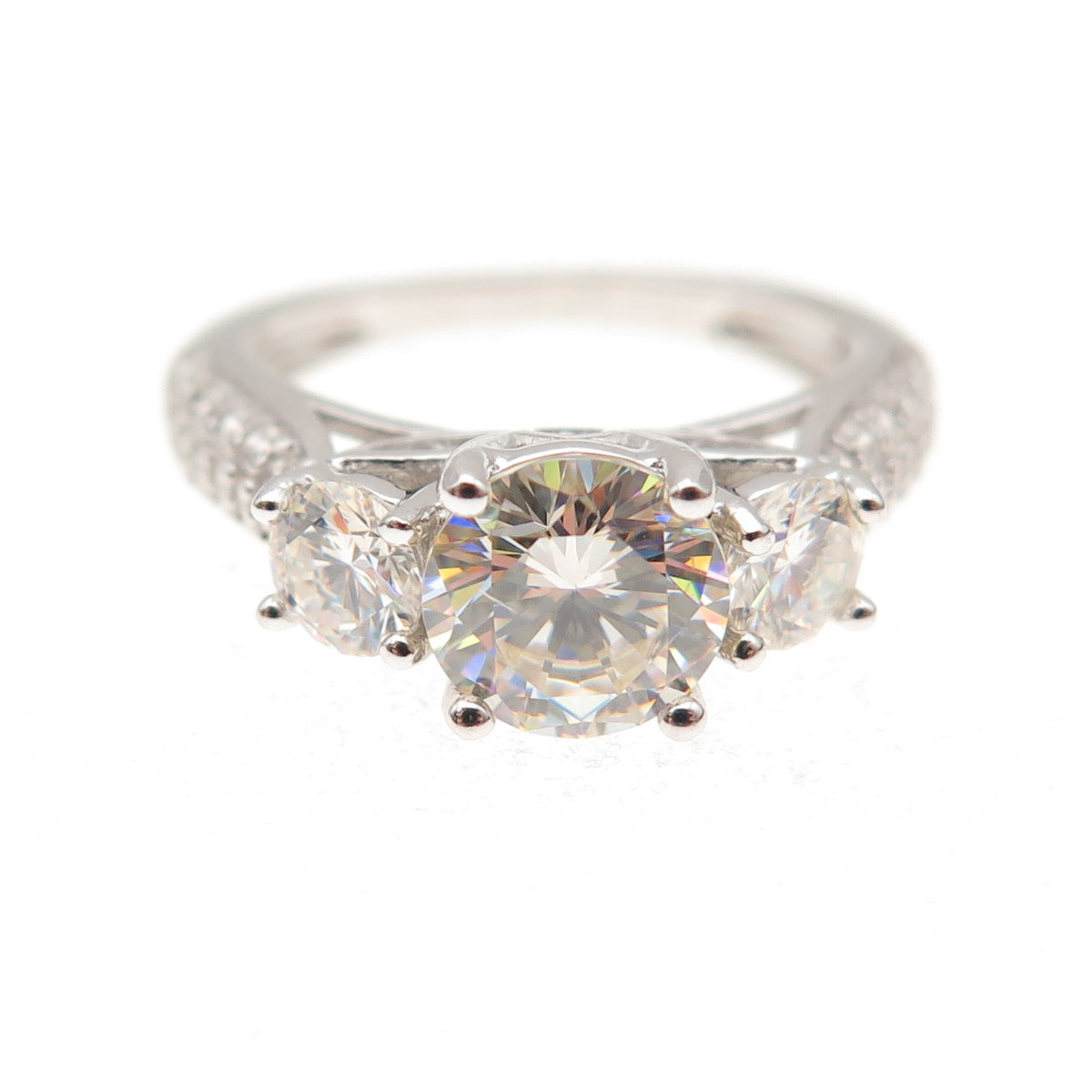 925 Sterling Silver Real Round-Cut White Topaz & C Z Engagement Ring Size 5