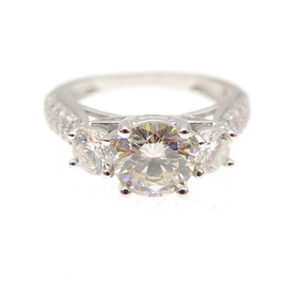 925 Sterling Silver Real Round-Cut White Topaz & C Z Engagement Ring Size 5