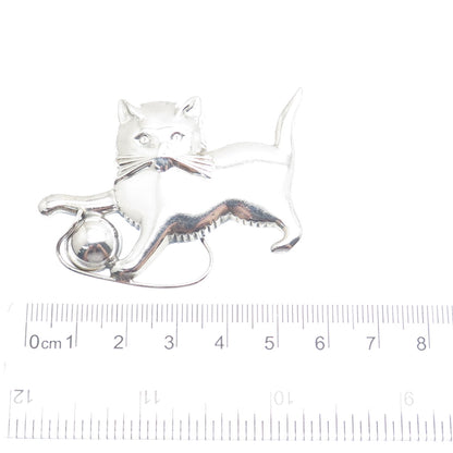 LANG 925 Sterling Silver Antique Art Deco Playing Cat Pin Brooch
