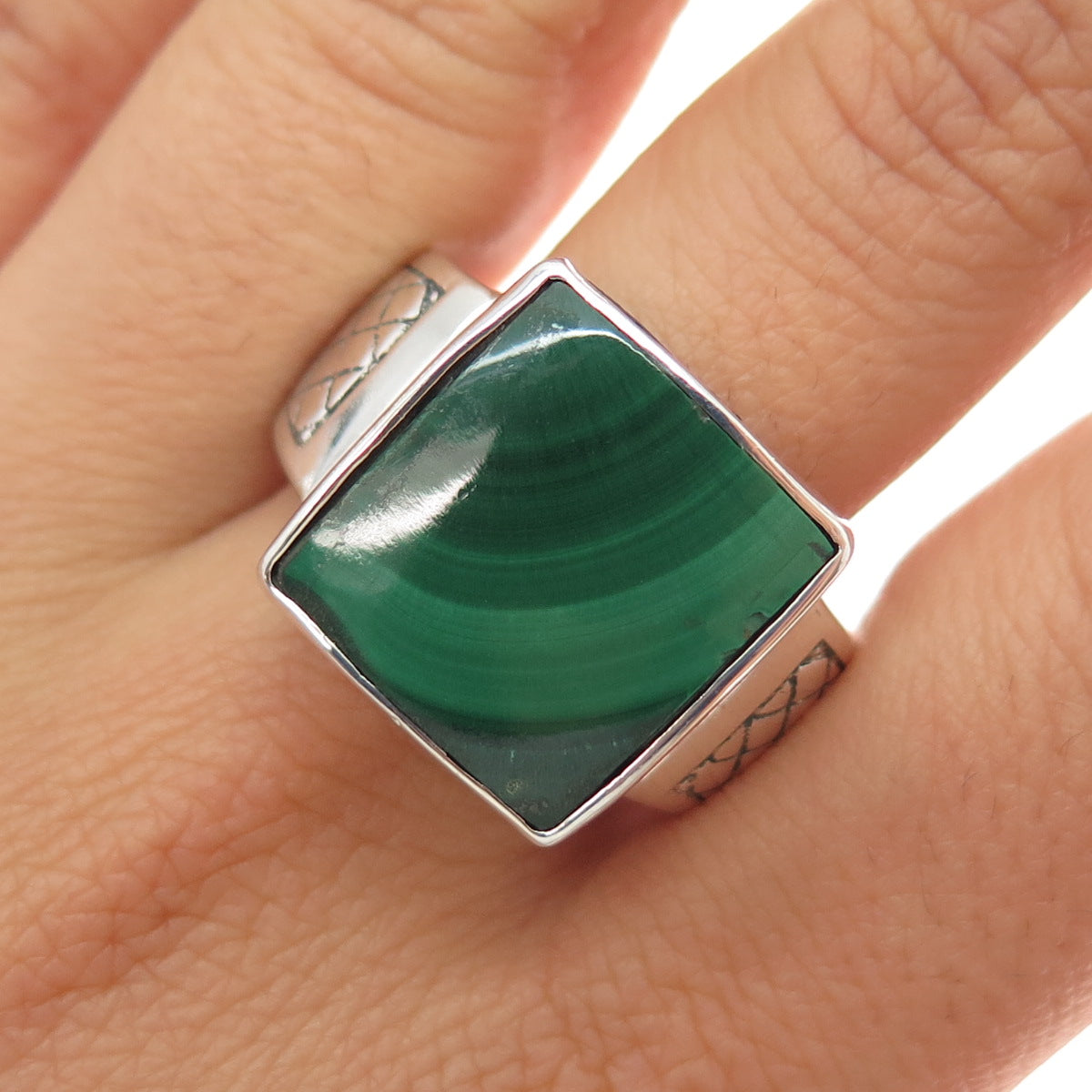 PHLD PlayHardLookDope 925 Sterling Silver Real Malachite Ring Size 12.5