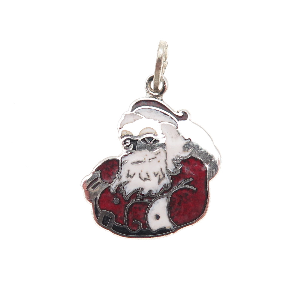 BEAU 925 Sterling Silver Vintage Enamel Santa Claus Mini Charm Pendant