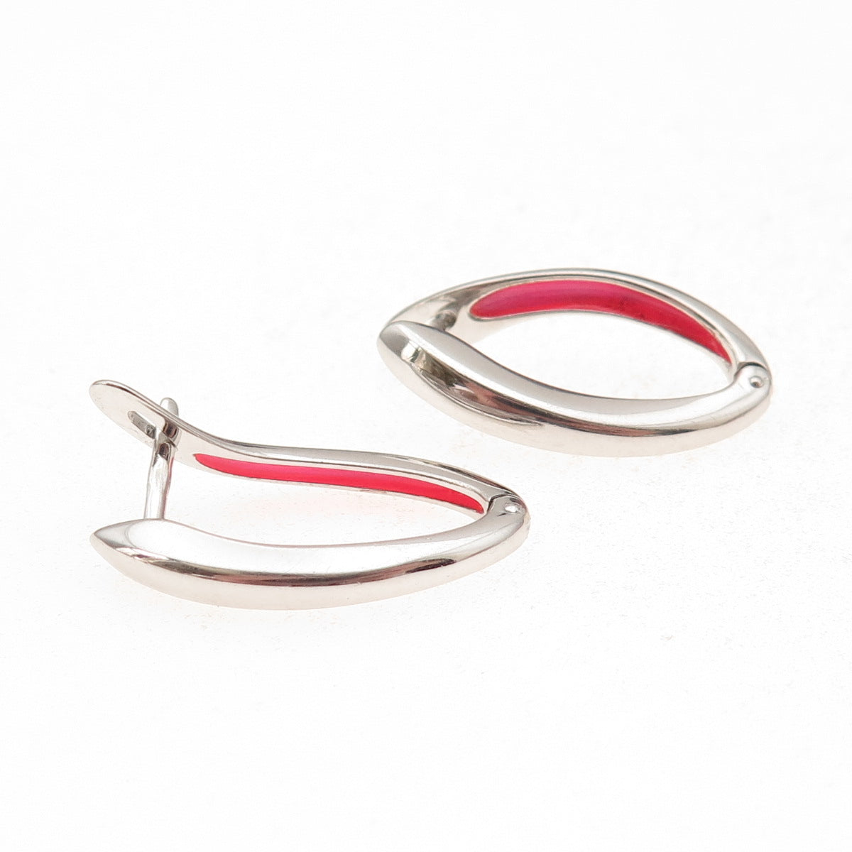925 Sterling Silver Enamel Modernist Hoop Earrings