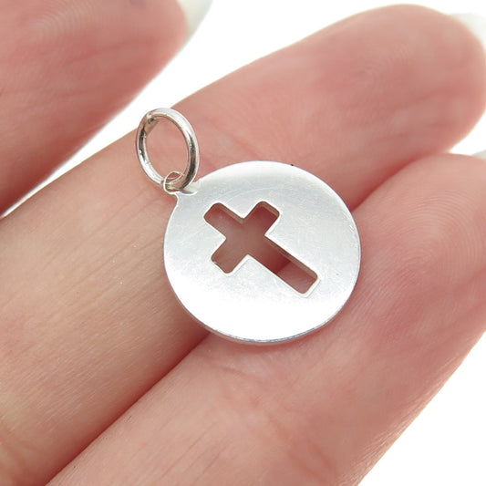 STULLER 925 Sterling Silver Vintage Cross Round Tag Minimalist Charm Pendant