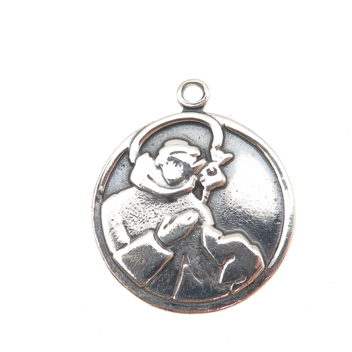925 Sterling Silver Vintage St. Anthony Medal Oxidized Charm Pendant