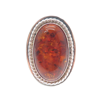 JAY KING DESERT ROSE 925 Sterling Silver Vintage Real Amber Ring Size 8.25