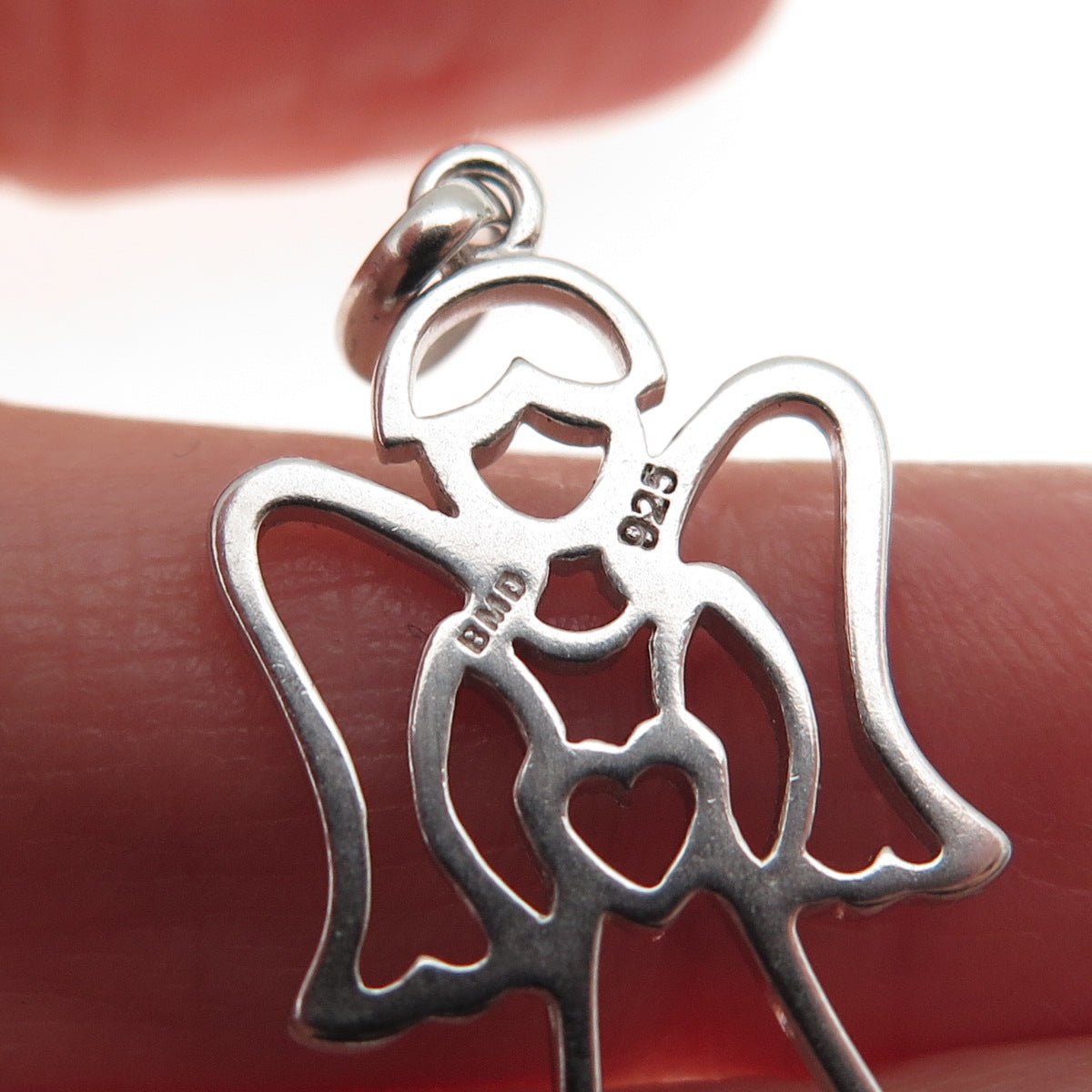 925 Sterling Silver Vintage BMD Heart Guardian Angel Charm Pendant