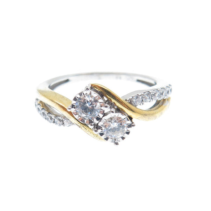 925 Sterling Silver 2-Tone Round-Cut C Z Engagement Ring Size 7