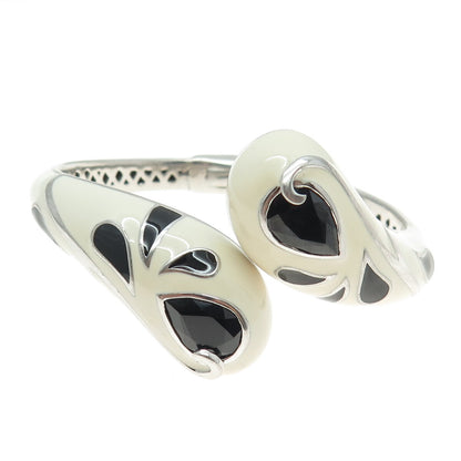 EMA 925 Sterling Silver Enamel Real Black Onyx Bypass Bracelet 6.25”