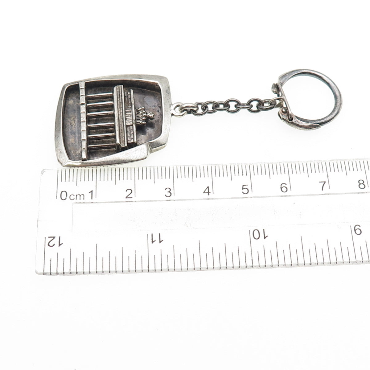 835 Silver Vintage Brandenburg Gate Berlin Oxidized Key Fob Ring Holder