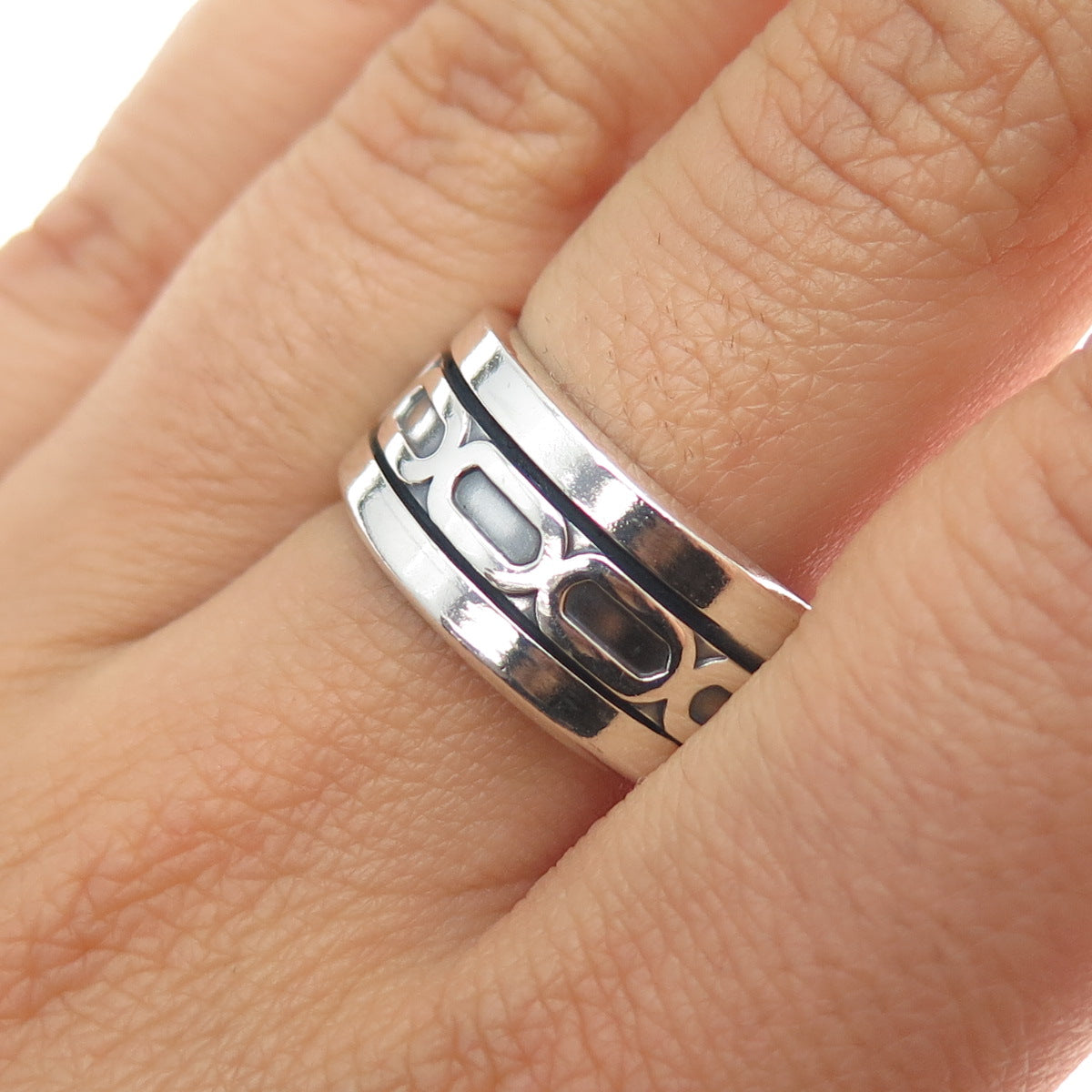 925 Sterling Silver Vintage Mexico Oxidized Rotating Band Ring Size 9.25