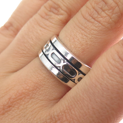 925 Sterling Silver Vintage Mexico Oxidized Rotating Band Ring Size 9.25
