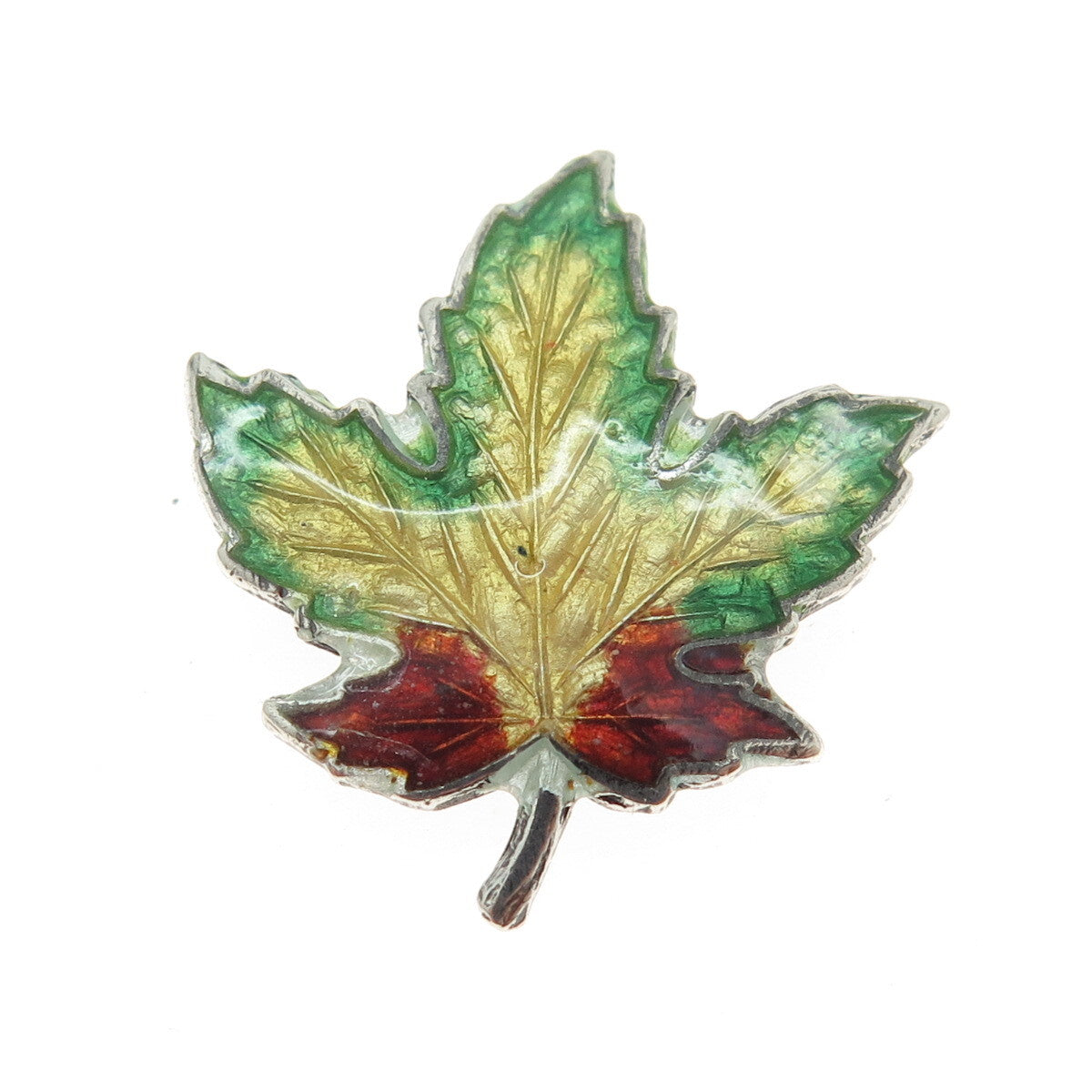 BMCO 925 Sterling Silver Antique Colorful Enamel Maple Leaf Pin Brooch