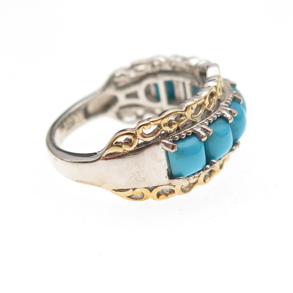 Chuck Clemency 925 Sterling 2-Tone Real Sleeping Beauty Turquoise Ring Size 8.25