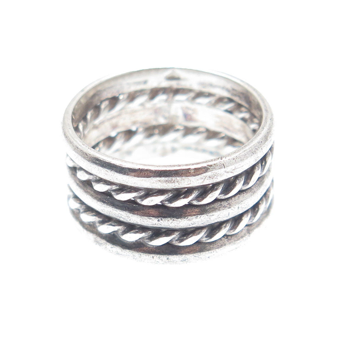 925 Sterling Silver Vintage Mexico Multi-Row Roped Oxidized Band Ring Size 6.25