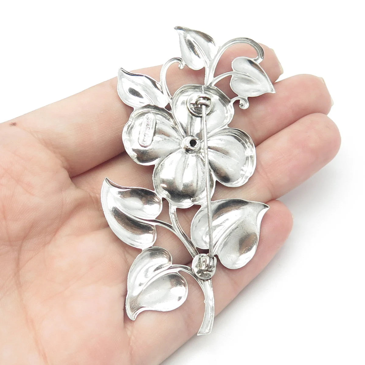 925 Sterling Silver Antique Art Deco Yellow Rhinestone Floral Pin Brooch