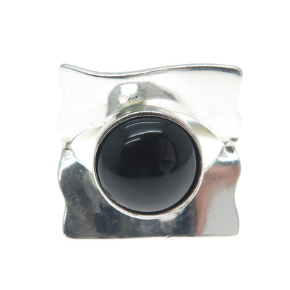 950 Silver Vintage Real Black Onyx Gemstone Modernist Ring Size 6.75