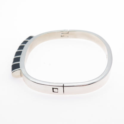 925 Sterling Silver Vintage Mexico Real Black Onyx Modernist Bangle Bracelet 7"