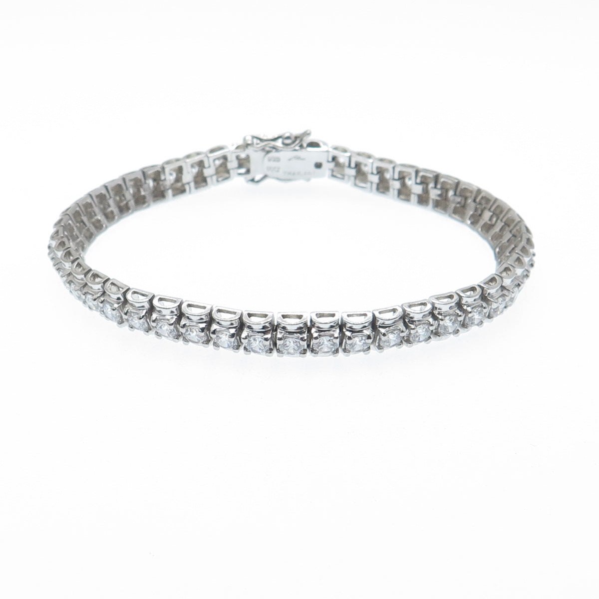 925 Sterling Silver Round-Cut Shaped C Z Tennis Link Bracelet 7.25"