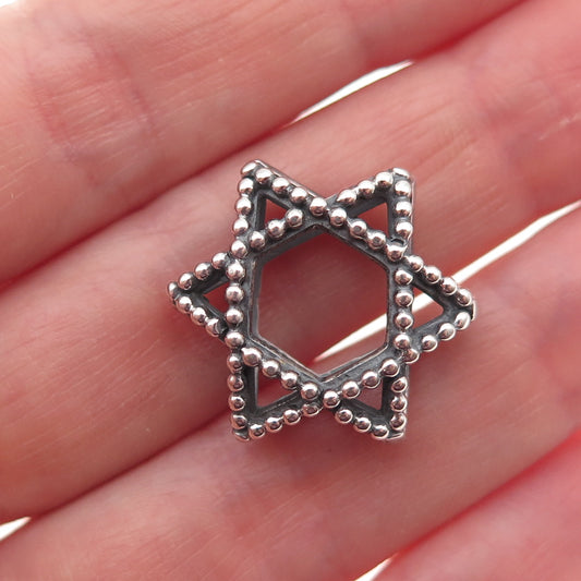 925 Sterling Silver Vintage Star of David Oxidized Slide Charm Pendant