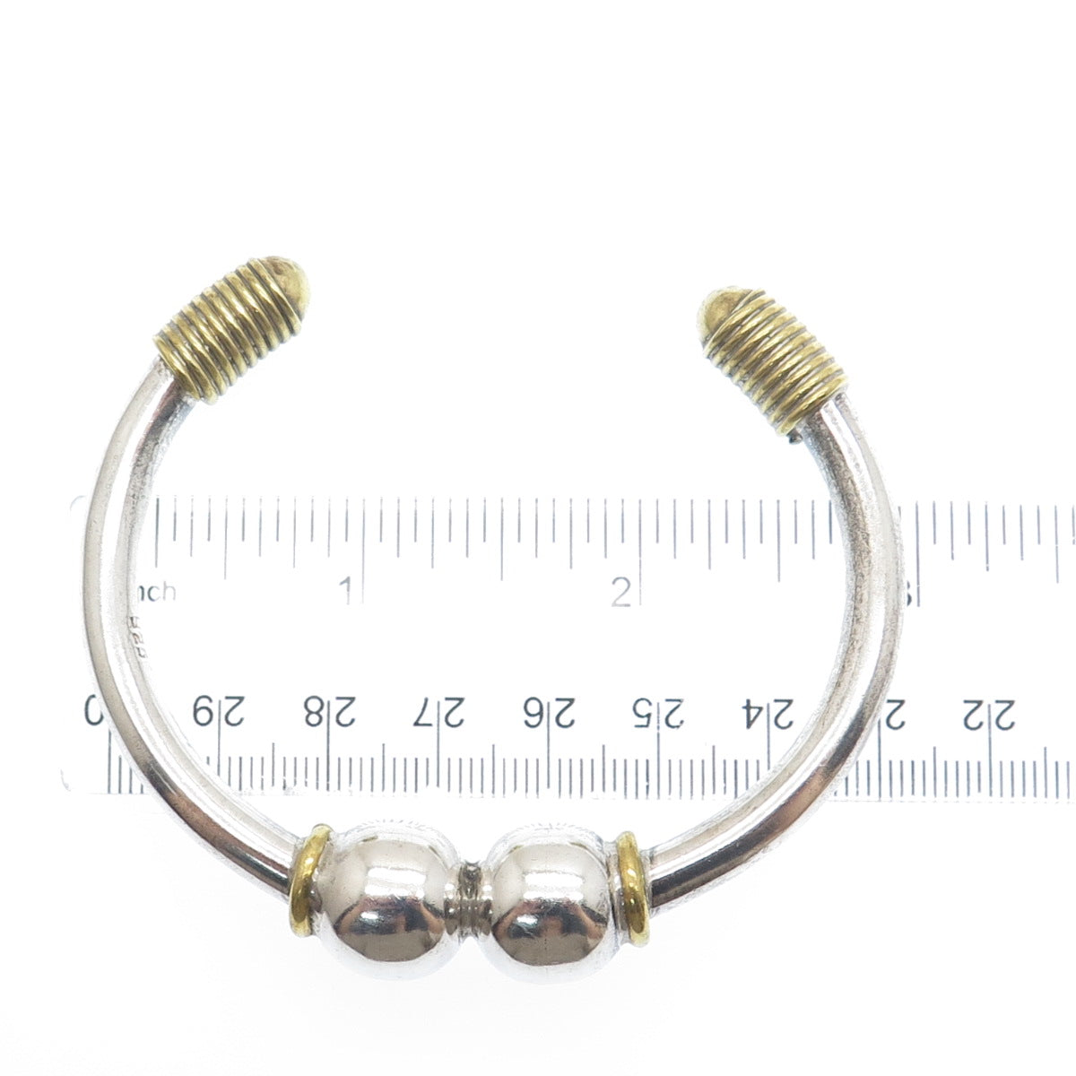 925 Sterling Silver 2-Tone Vintage Mexico Modernist Adjustable Bracelet 7.25"