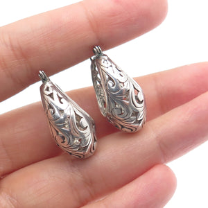925 Sterling Silver Vintage Floral Ornate Oval Hoop Earrings