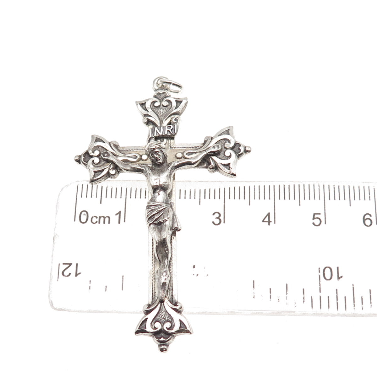 Creed 925 Sterling Silver Antique Art Deco Crucifix Cross Oxidized Charm Pendant