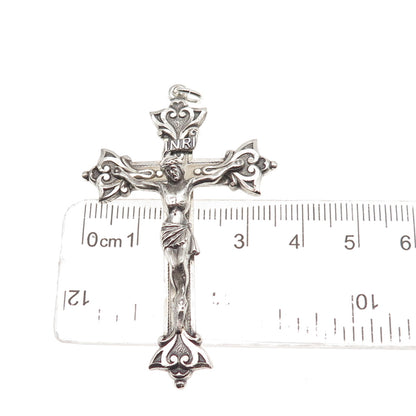 Creed 925 Sterling Silver Antique Art Deco Crucifix Cross Oxidized Charm Pendant